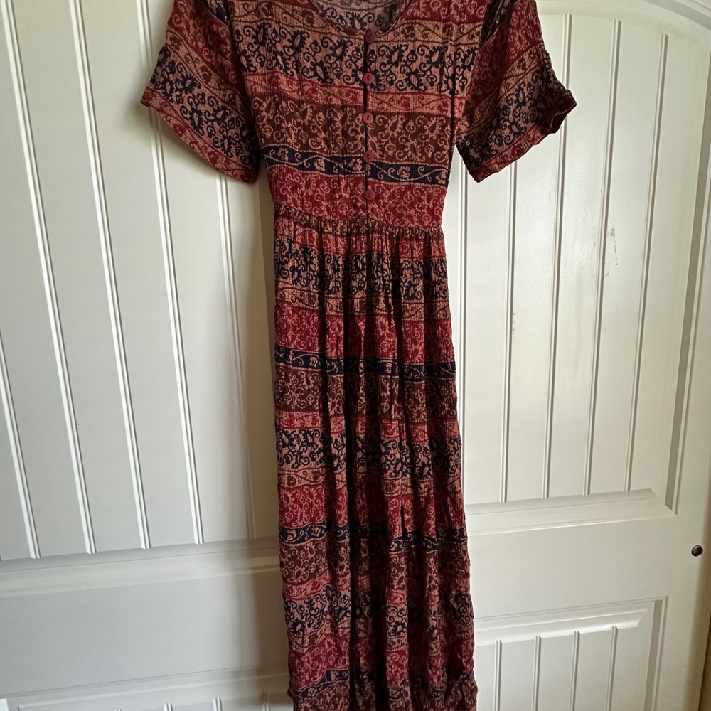 Vintage Cascade Blues Intimates Multicolor Patterned Maxi Dress